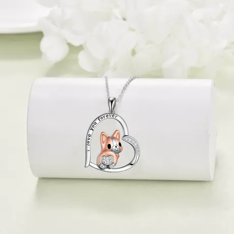 nk6_195_855167713921.jpg Petland Corgi Custom Engraved Heart Necklace - 图片 1