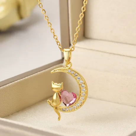 nk6_199_792391342025.jpg Golden Moon Cat Necklace Sterling Silver - 图片 1