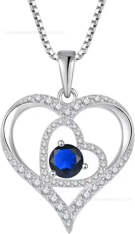 nk6_201_1046545410299.jpg Ocean Heart Custom Double Heart Birthstone Necklace - 图片 1