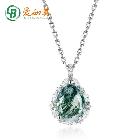 nk6_205_830157037895.jpg Classic Pear Cut Moss Agate Necklace Sterling Silver - 图片 1
