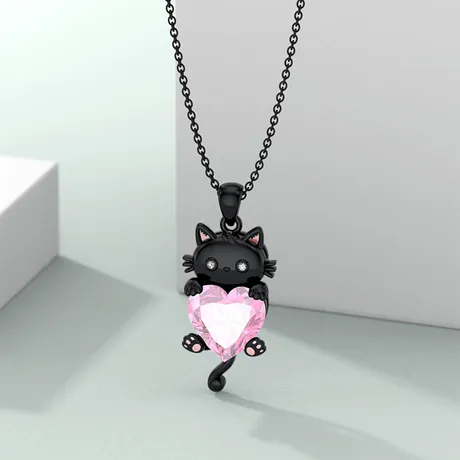 nk7_236_1050995915184.jpg Hug Me Custom Birthstone Black Cat Necklace - 图片 1