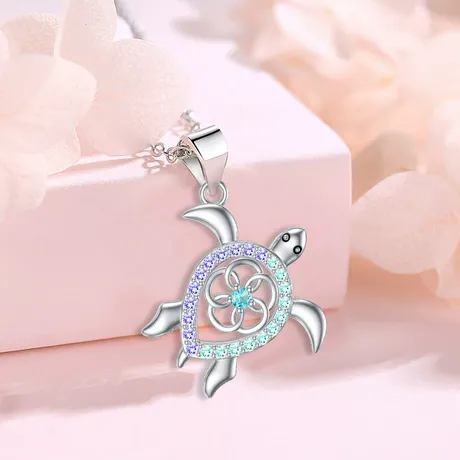 nk7_242_856124320552.jpg Two Tone Parent Turtle Necklace With Birthstone - 图片 1
