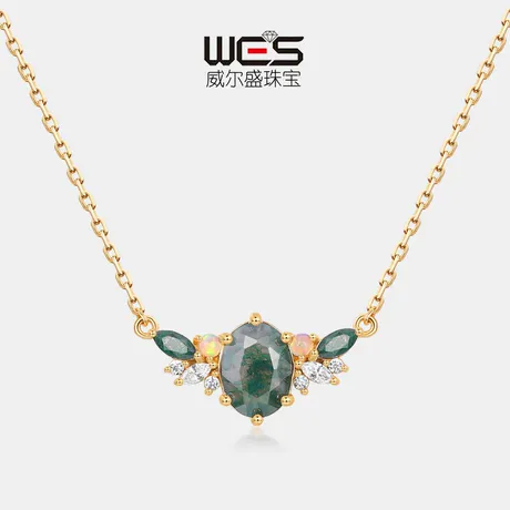 nk7_246_806701950074.jpg Vintage Moss Agate Opal Necklace Sterling Silver - 图片 1