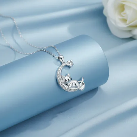 nk7_248_1053859522539.jpg Moon Huggers Custom Round Birthstone Cat Necklace - 图片 1