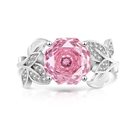 pr3_77_929309158906.jpg Fashion Twisted Leaf Pink Rose Cut Ring - 图片 1