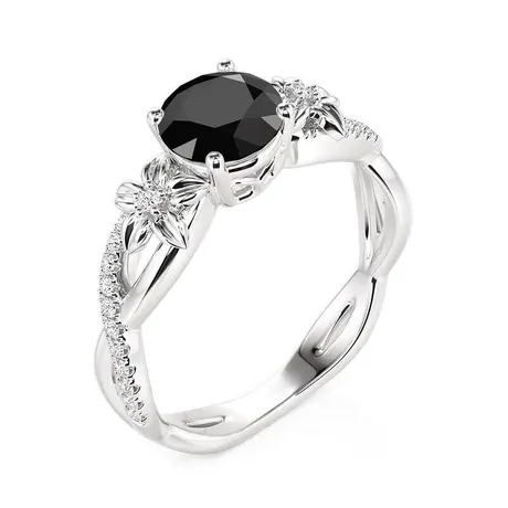 pr3_84_1048499128243.jpg Simple Twist Floral Black Round Cut Ring - 图片 1
