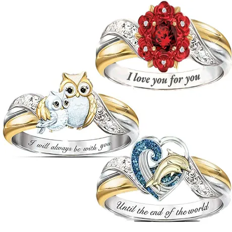 repl_1456_631484270962.jpg Hug Me Two Tone Otter Ring With Round Moss Agate - 图片 1