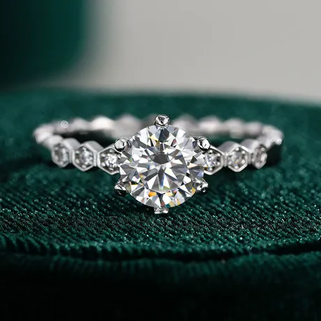 rg10_270_620630774293.jpg Hexagonal Honeycomb Pave Band Round Engagement Ring - 图片 1