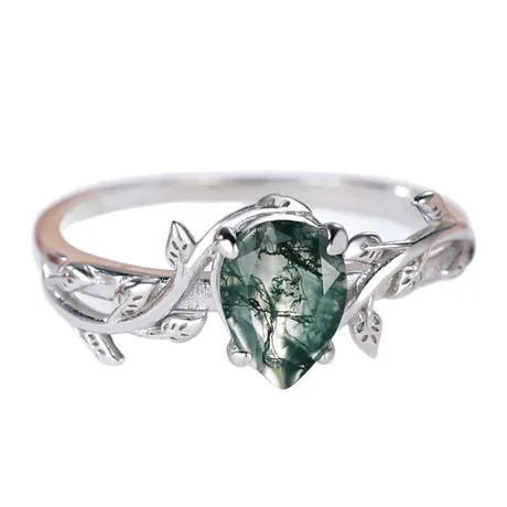 rg7_206_964545852717.jpg Twist Leaf Pear Cut Moss Agate Ring With Pave Accents - 图片 1