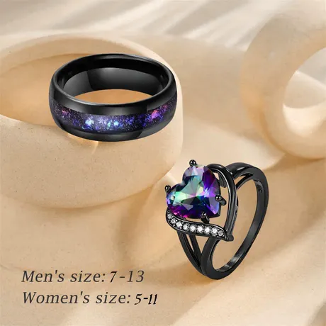 wd10_298_901573117003.jpg Gothic Black Split Shank Purple Heart Cut Fashion Ring - 图片 1