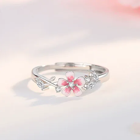 wd4_8_990442582556.jpg Gold Pink Enamel Sakura Cherry Blossom Ring - 图片 1