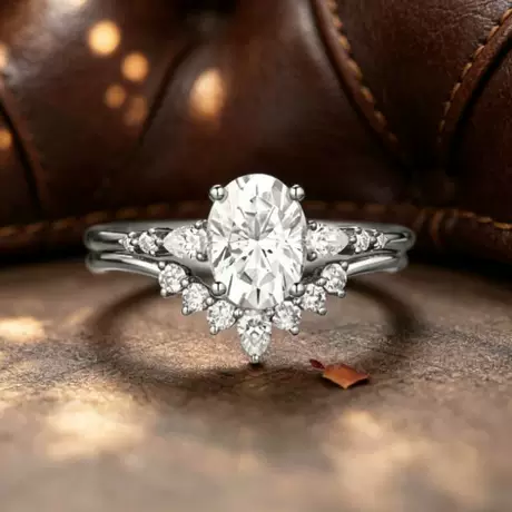 wd5_8_1044693825564.jpg Oval Cut Cluster Bridal Ring Set 2Pcs Sterling Silver - 图片 1