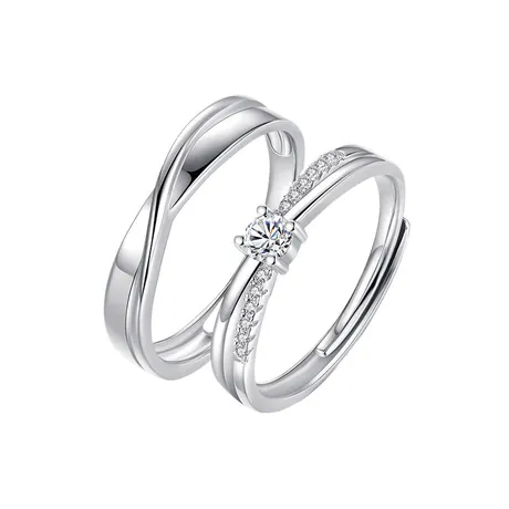 wd7_182_667827015355.jpg Classic Bypass Wave Couple Ring Set Sterling Silver - 图片 1