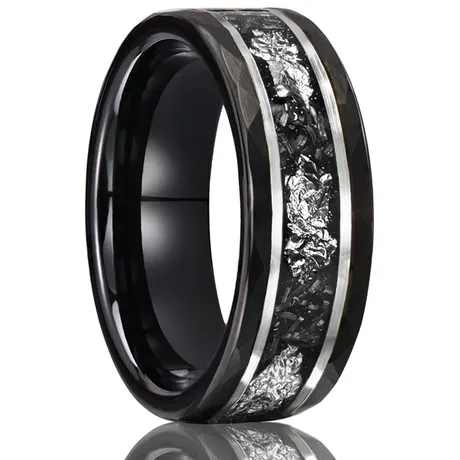 wd8_214_975548592485.jpg Men's Minimalist Black Hammered Tungsten Ring - 图片 1