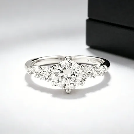 wd8_215_1043902827277.jpg Star Trail Round Cut Engagement Ring Sterling Silver - 图片 1