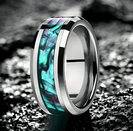 wd8_224_975841677470.jpg Abalone Shell Style Inlay Tungsten Ring For Men - 图片 1