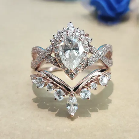 wd8_233_1070932485852.jpg Pear Halo Thorn Engagement Ring Set With Star Accents - 图片 1