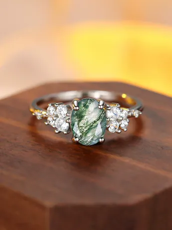 wd9_240_890893135328.jpg Olivetta Cluster Oval Moss Agate Engagement Ring - 图片 1