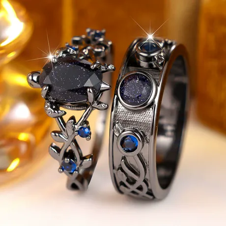 wd9_251_1073703376495.jpg Men's Black Gothic Purple Stone Leaf Wedding Band - 图片 1