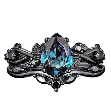 wd9_257_846122127562.jpg Black Vine Purple Rose Cut Engagement Ring Set - 图片 1