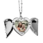 Openable Angel Wings Heart Personalized Sterling Silver Photo Necklace - 图片 3