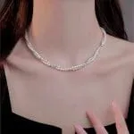 Double Layer Twist Pearl Sterling Silver Necklace - 图片 3