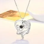"Warmest Protection" Mom & Baby Heart Personalized Photo Projection Sterling Silver Necklace - 图片 2
