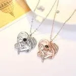 "Warmest Protection" Mom & Baby Heart Personalized Photo Projection Sterling Silver Necklace - 图片 3