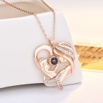 "Warmest Protection" Mom & Baby Heart Personalized Photo Projection Sterling Silver Necklace - 图片 5