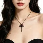 "Kiss My Rose" Snake Design Sterling Silver Necklace - 图片 2