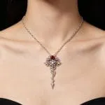 "Kiss My Rose" Snake Design Sterling Silver Necklace - 图片 3