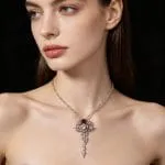"Kiss My Rose" Snake Design Sterling Silver Necklace - 图片 4