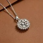 Halo Round Cut Sterling Silver Necklace - 图片 3