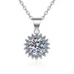 Halo Round Cut Sterling Silver Necklace - 图片 5