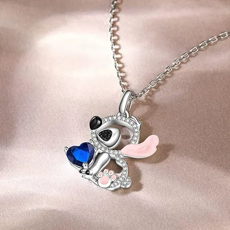 nk10_367_898818556333.jpg Hug Me "Little Monster" Heart Cut Blue Ear Personalized Sterling Silver Necklace - 图片 1