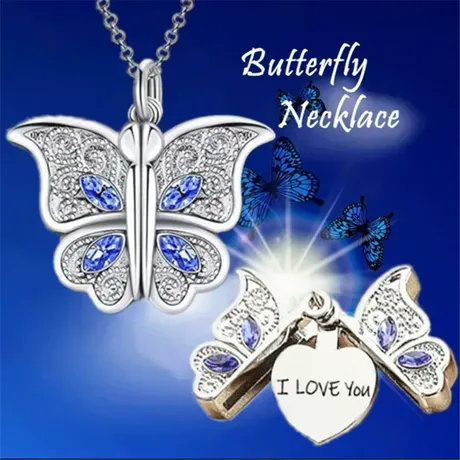 nk10_375_771856346982.jpg Openable Butterfly Heart Personalized Sterling Silver Photo Necklace - 图片 1