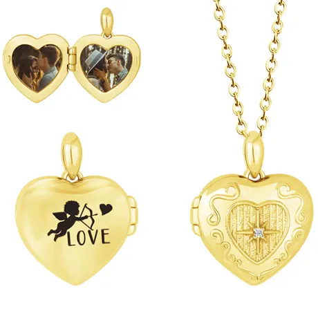 nk10_383_883923830489.jpg Star Design Heart Personalized Photo Sterling Silver Locket Necklace With Birthstone - 图片 1