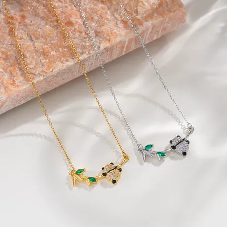 nk11_393_1012123174302.jpg "Lazy Moment" Panda With Bamboo Sterling Silver Necklace - 图片 1