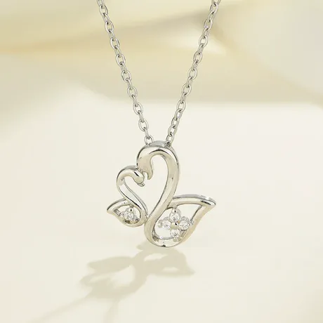 nk11_399_790201910789.jpg "Graceful Love" Swan Design Sterling Silver Necklace - 图片 1
