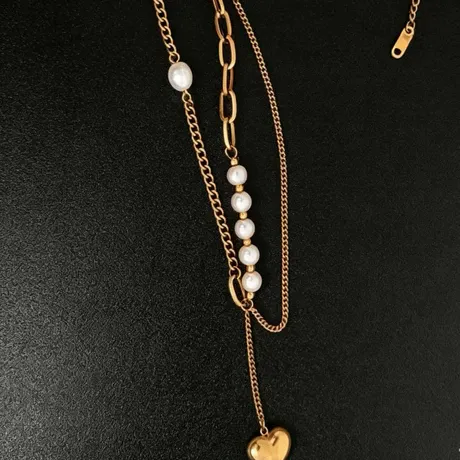 nk11_402_1074495000411.jpg Heart-Shaped Pendant Baroque Pearl Copper Necklace - 图片 1