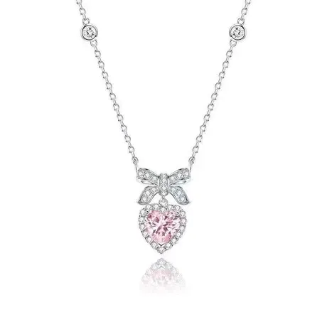 nk11_403_707586989840.jpg Bowknot Design Heart Cut Sterling Silver Necklace - 图片 1