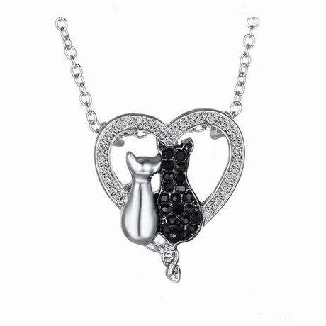 nk11_412_544076273016.jpg “Love's Silhouette” Cat Couple Sterling Silver Necklace - 图片 1