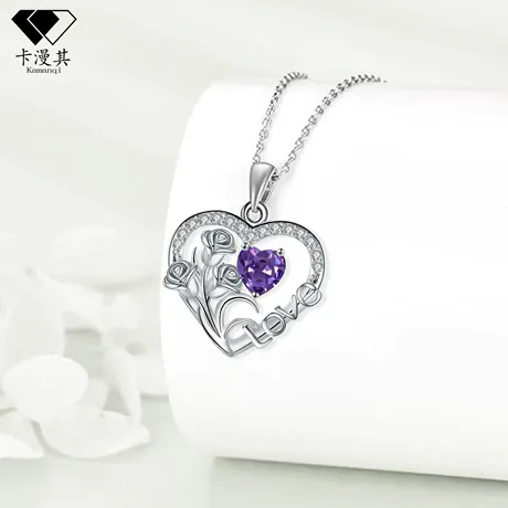 nk9_321_897470389245.jpg Custom Birthstone Necklace Heart With Roses - 图片 1