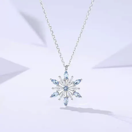 nk9_329_990953483163.jpg Simple Snowflake Necklace Marquise Sterling Silver - 图片 1