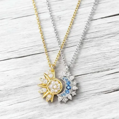 nk9_334_829390490604.jpg Cool Sun And Moon Friendship Necklace Set Sterling Silver Magnetic - 图片 1