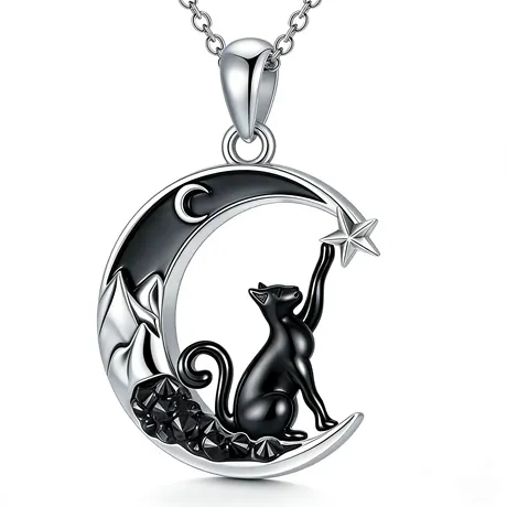 nk9_339_1013394776191.jpg "Black Cat On The Moon"Custom Birthstone Necklace - 图片 1