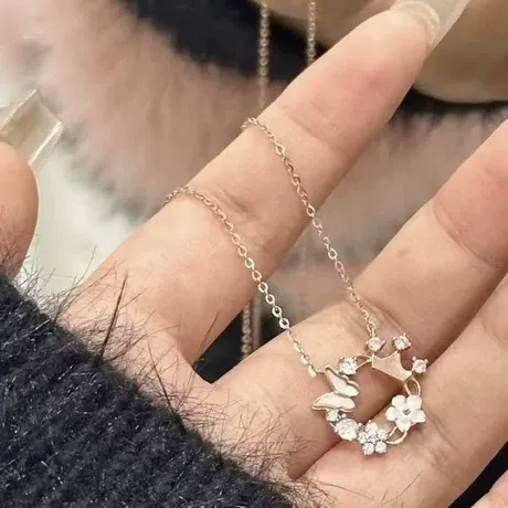 nk9_345_1009423437167.jpg Princess Crown Shell Flower Butterfly Necklace Sterling Silver - 图片 1