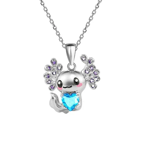 nk9_348_734893940352.jpg Hug Me "Sweet Elf" Mexican Axolotl Birthstone Necklace Sterling Silver - 图片 1